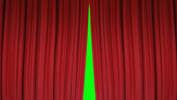 Theater curtain opens and closes - realistic animation - green screen — Stock Video
