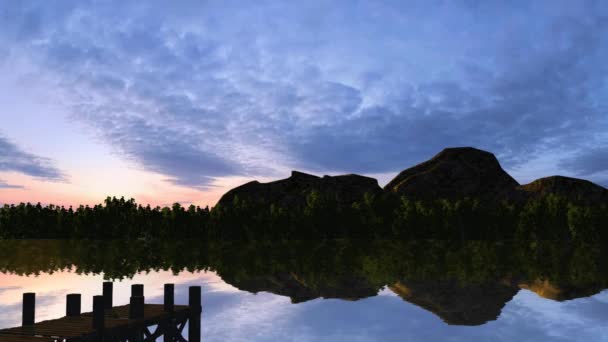 Dock au bord du lac au coucher du soleil — Video