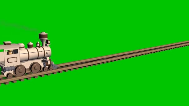 Toy wooden train in different drive - green screen — Stock Video