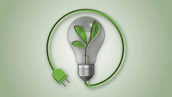 Green Energy Ecology Concept Eco Power Plug Green Plant Lightbulb — Stock Photo, Image