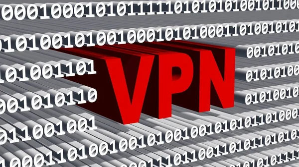 Letras Vpn Vermelho Integradas Uma Tela Código Binário Feita Dígitos — Fotografia de Stock