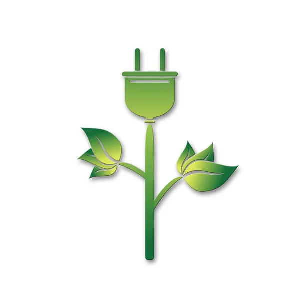 Ícone Plugue Elétrico Com Folhas Verdes Conceito Energia Renovável Energia — Fotografia de Stock