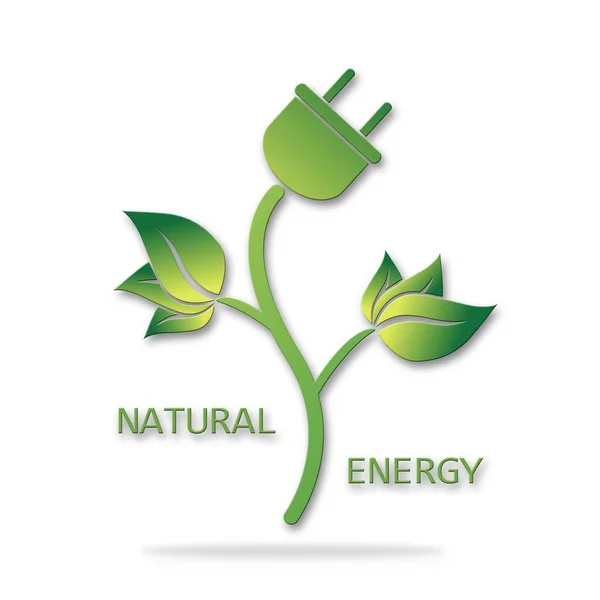 Icono Enchufe Eléctrico Con Hojas Verdes Letras Energía Natural Concepto — Foto de Stock