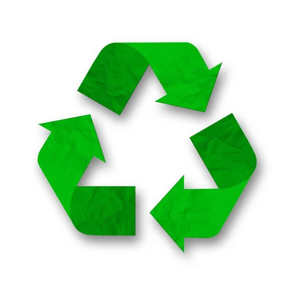 Símbolo Reciclagem Três Dobrado Partir Setas Papel Reciclagem Verde Que — Fotografia de Stock