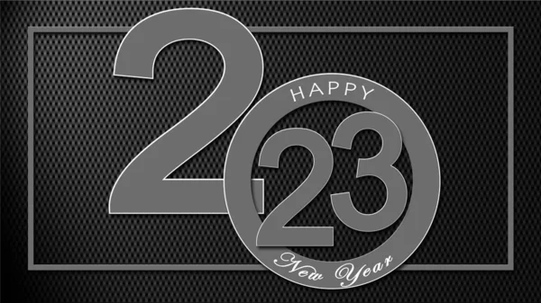 Happy New Year 2023 - lettering with frame on carbon background - 3D Illustration