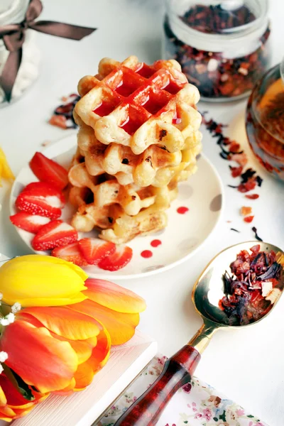 Viennese wafers with strawberry syrup Stock Photo