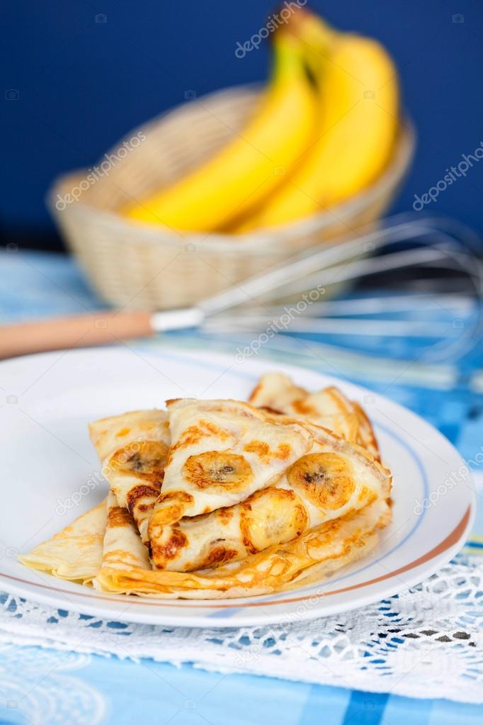 pancakes with banana in a still life