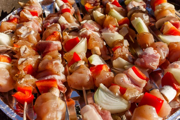 Carne e legumes shashliks na grelha . — Fotografia de Stock