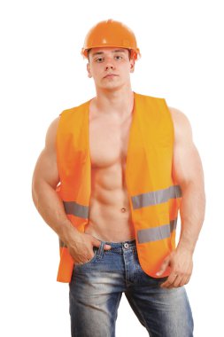 Muscular worker on white clipart