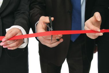 kırmızı kurdele kesme iş adamları