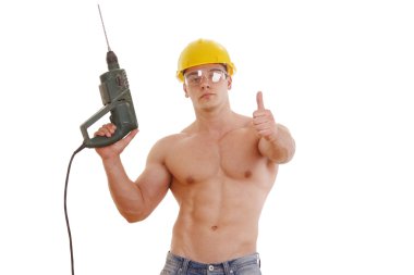 Beyaz üzerine İşçi Vücut Geliştirici