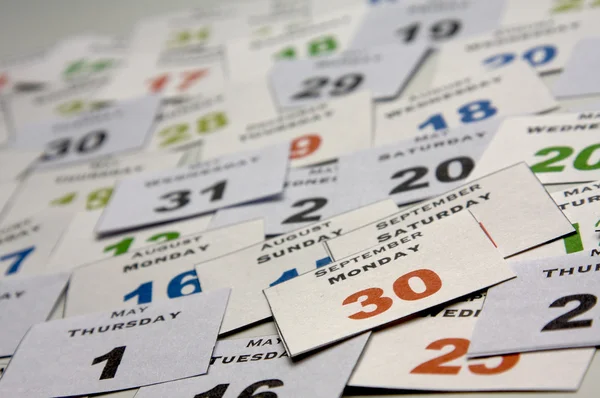 Tarjetas de calendario con días y meses de semana — Foto de Stock