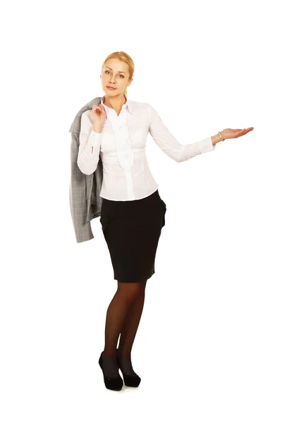 Businesswoman showing something — Stock Photo, Image