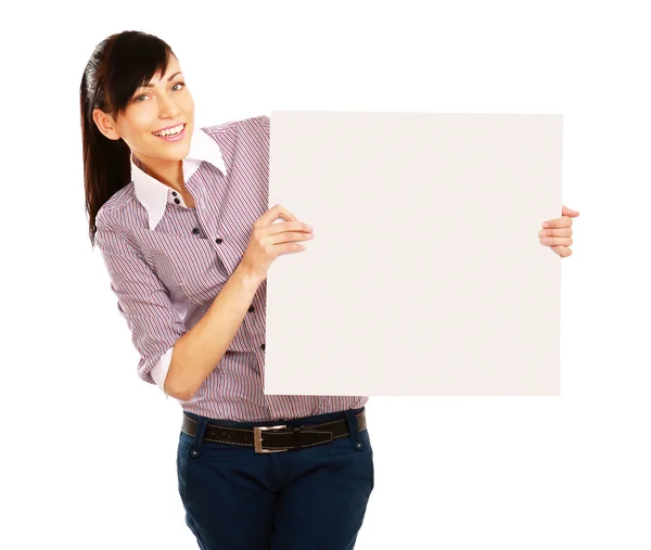 空白板横幅的女人 — 图库照片