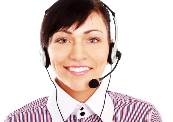 Donna d'affari con auricolare. Call center — Foto Stock