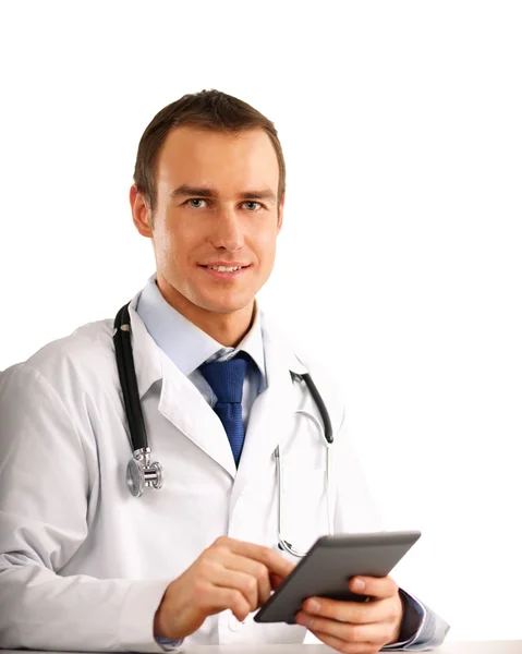 Doctor using computer plane-table — Stock Photo, Image