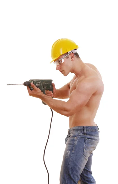 Worker Bodybuilder on white — Stock Photo, Image