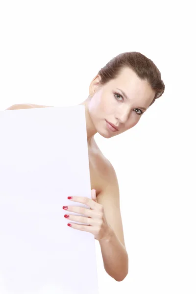 Woman with white board — Stock Photo, Image