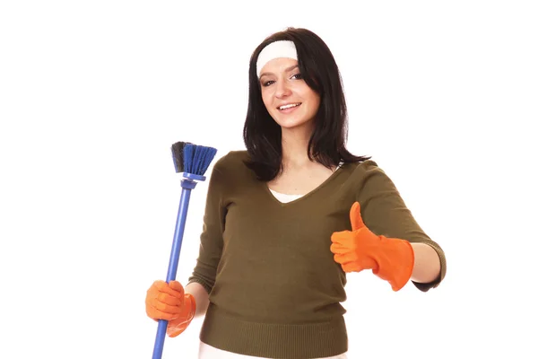 Limpieza mujer mostrando ok —  Fotos de Stock
