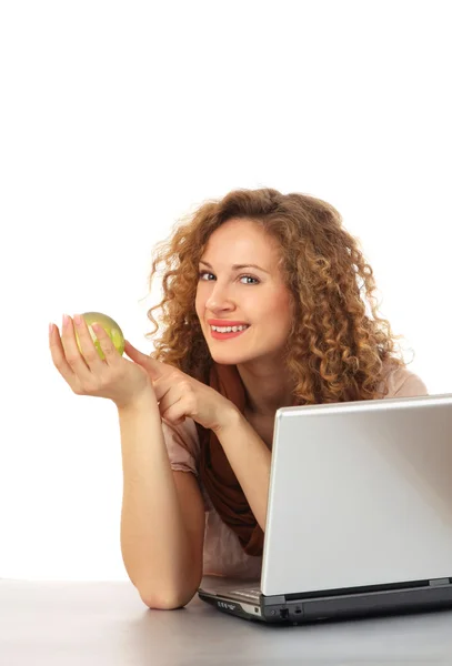 Portrait of beautiful business woman with laptop — Stock Photo, Image
