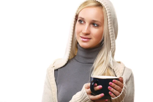 Beautiful woman with big cup — Stock Photo, Image