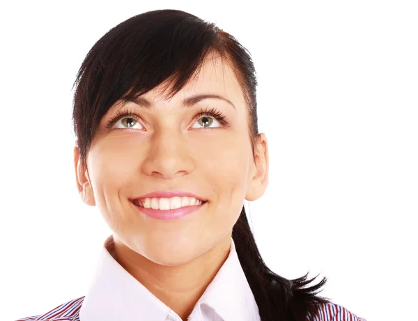 Beautiful thoughtful woman looking up — Stock Photo, Image