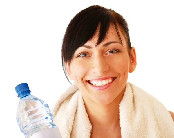 Kobieta Sport, trzymając butelkę wody — Zdjęcie stockowe