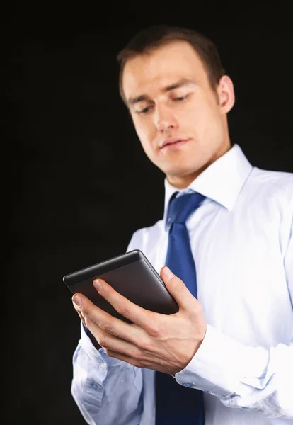 Businessman using computer plane-table — Stock Photo, Image