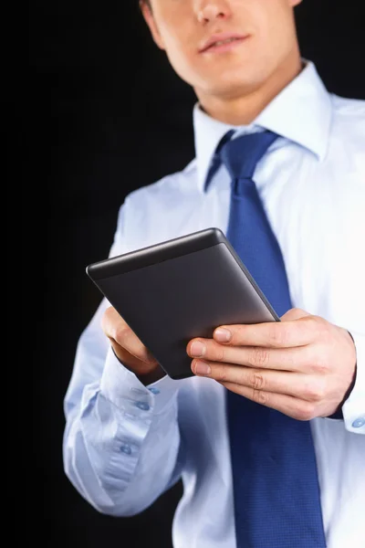 Businessman using computer plane-table — Stock Photo, Image