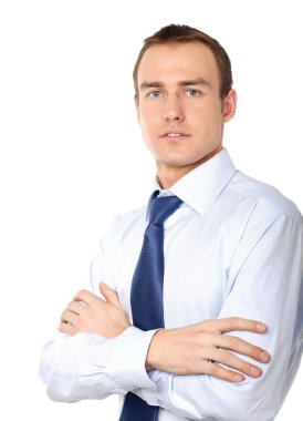 katlanmış silah ile ayakta işadamı