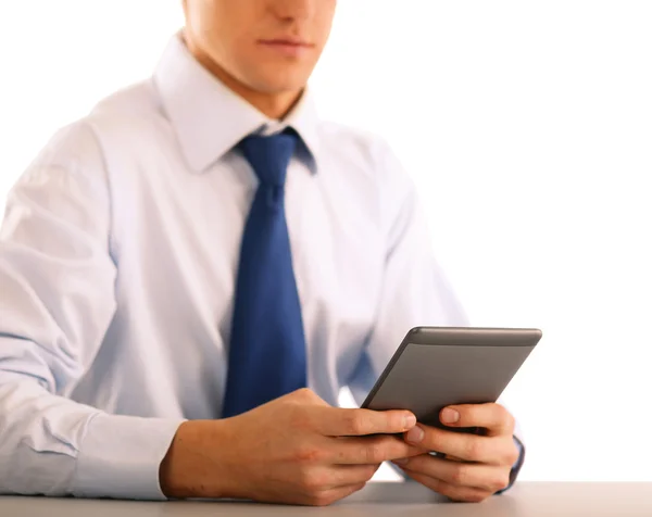 Businessman using computer plane-table — Stock Photo, Image