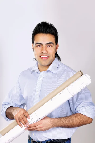 Young architect with a draft — Stock Photo, Image