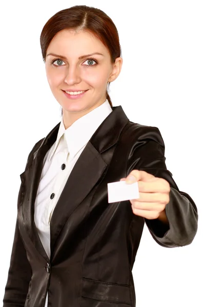 Donna offre una carta di credito o di lavoro — Foto Stock