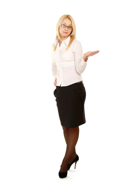 Businesswoman shows something — Stock Photo, Image