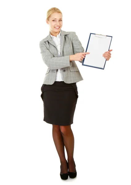 Businesswoman holding papers — Stock Photo, Image