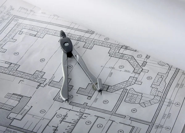 Arkitekturen blueprint och verktyg — Stockfoto