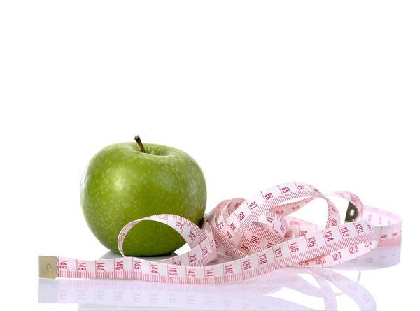 Green apple and measuring  the meter — Stock Photo, Image