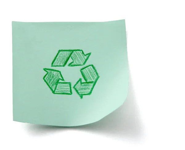 Recycle ondertekenen op groen blad — Stockfoto