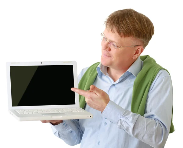 Man presenterar laptop — Stockfoto