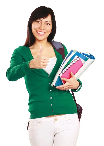 Student with books showing ok — Stock Photo, Image