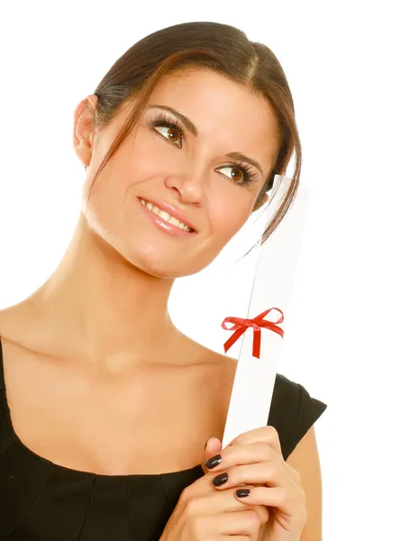 Mulher estudante com diploma — Fotografia de Stock