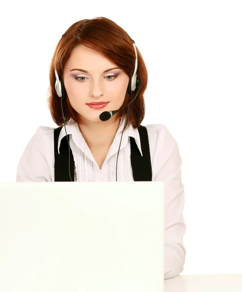 Woman with a headset and laptop — Stock Photo, Image
