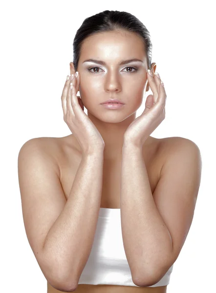 Woman touching her face — Stock Photo, Image