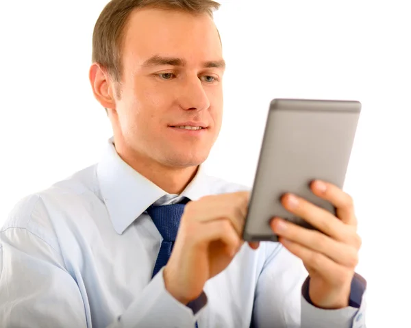 Businessman using computer plane-table — Stock Photo, Image