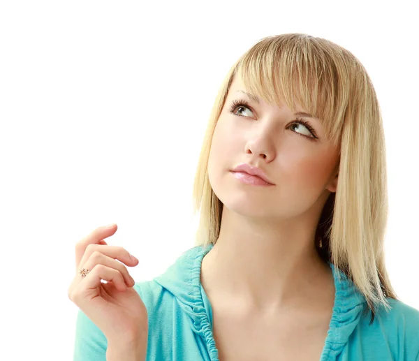 Young pensive girl looking up — Stock Photo, Image