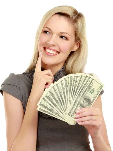 Woman with dollars in her hands — Stock Photo, Image