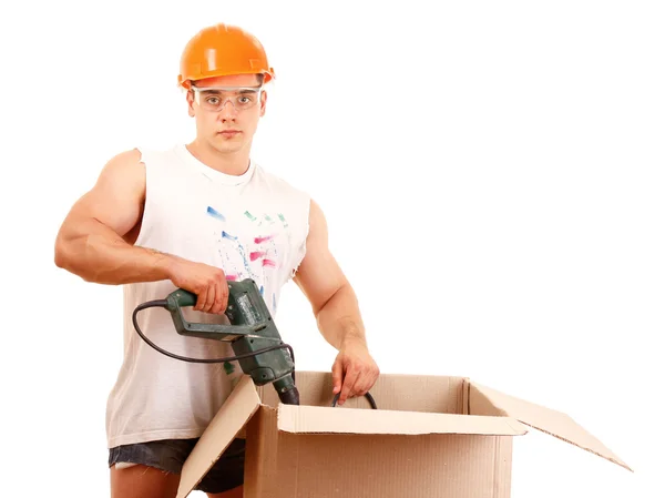 Muscular construction worker posing — Stock Photo, Image