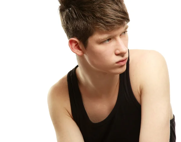 Modelo masculino vestindo uma camiseta preta — Fotografia de Stock