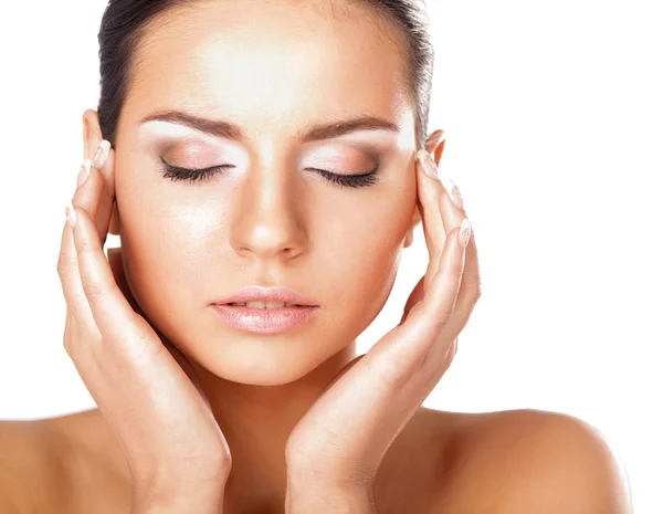 Young woman touching her face — Stock Photo, Image