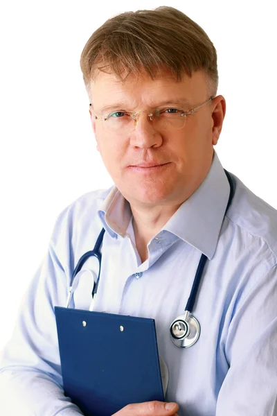 Male doctor standing with folder — Stock Photo, Image